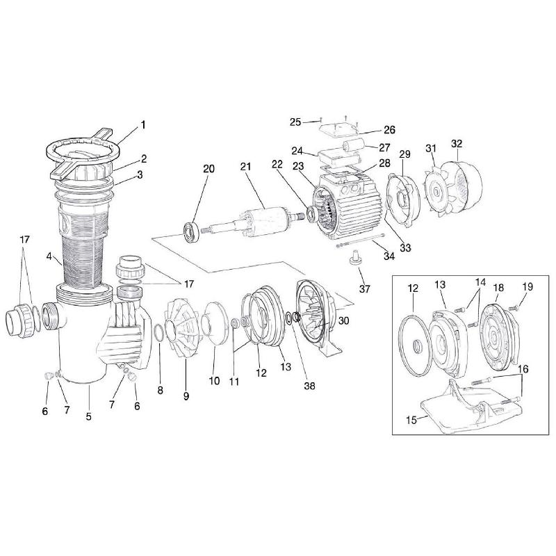 Pompe de filtration piscine villabella PEDROLLO 75 triphasé 230/400v - 0.55kw - 15m3/h_1