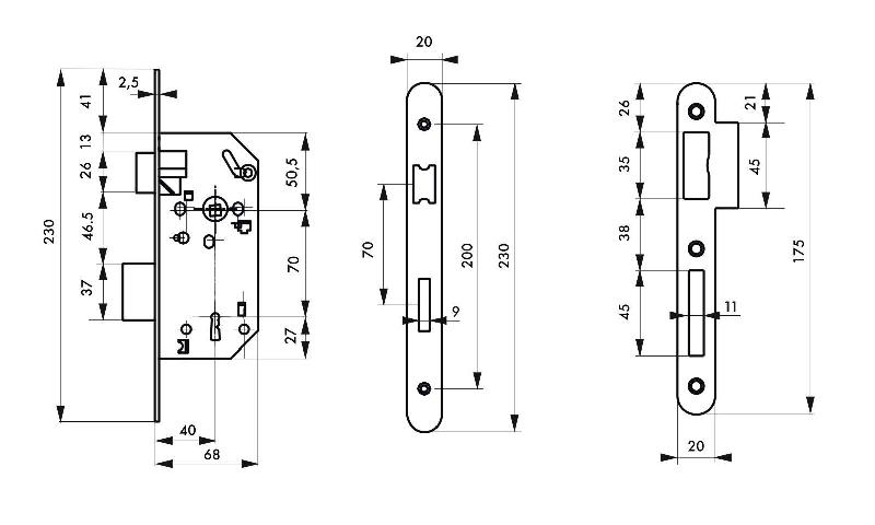 Serrure encastrable Monomax NF - Têtière acier nickelé pour porte intérieure - Réversible 2 tours_1