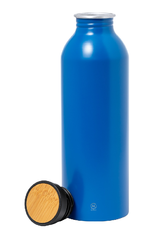 Gourde de sport en aluminium recyclé - 550 ml - avec couvercle en bambou - couleur bleu_1
