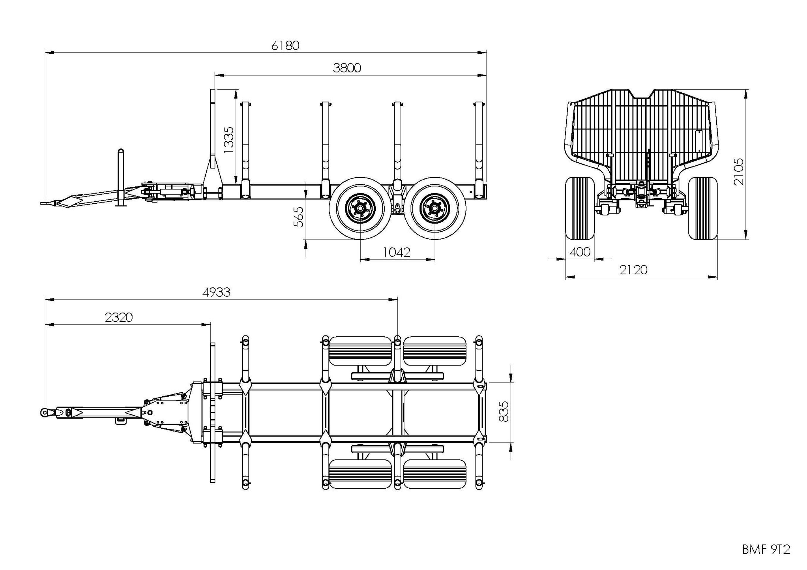 BMF 9T2 - Remorque forestière double poutre - capacité de charge 9 tonnes_1