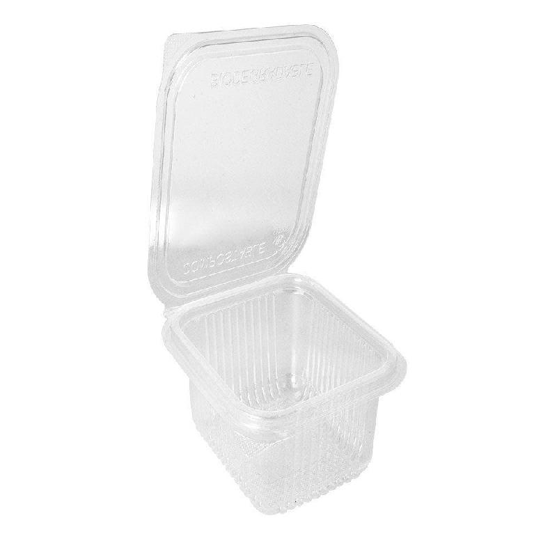 Barquette avec couvercle attenant en PLA 500ml 13,5x12,5x5,6cm par 600_1