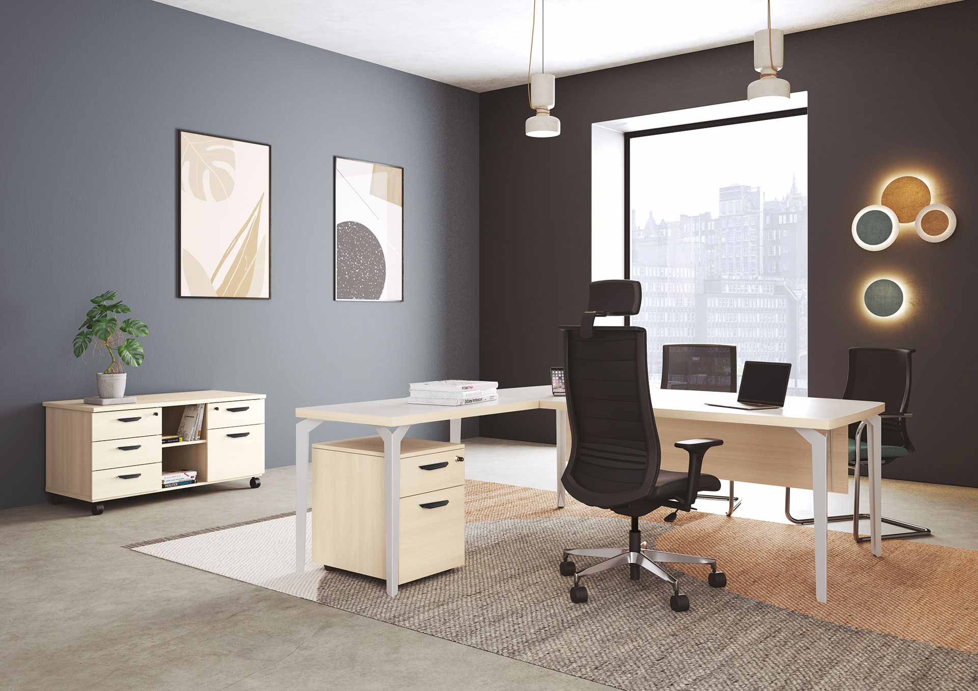 Bureau de direction design et robuste - Paris Direction - 4 formes de plateaux mélaminés et personnalisation_1