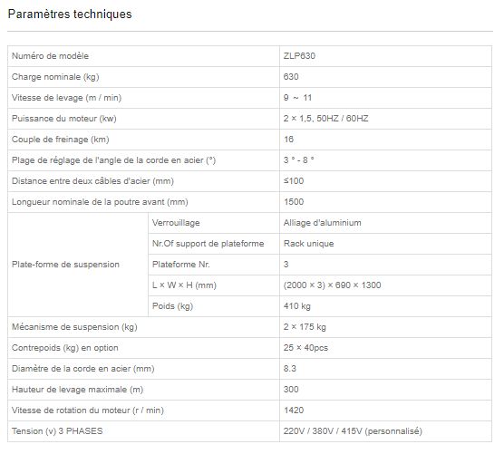 Zlp630 - nacelle suspendue - SUCCESS - acier/aluminium - corde en acier diamètre 8.3mm_1