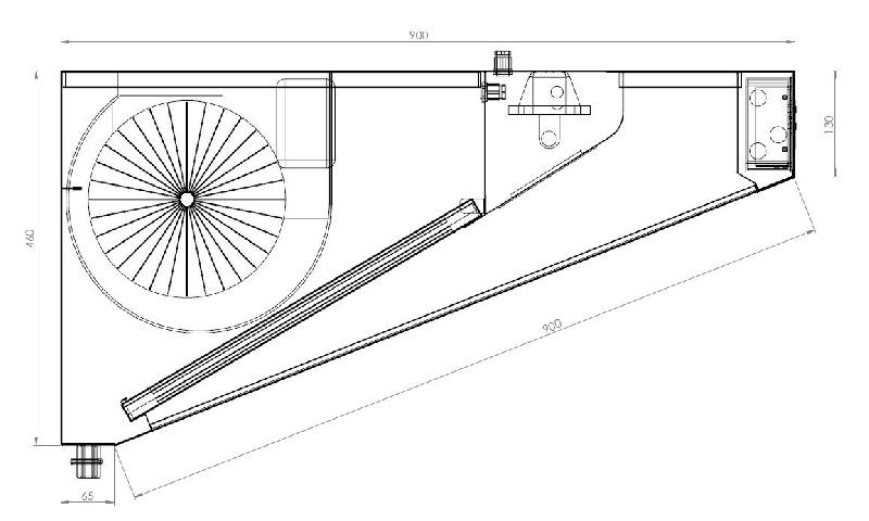 Hotte casquette complètement équipée - P900 - H460 - Réalisation en acier inox EN 1.4509 AISI 441_1