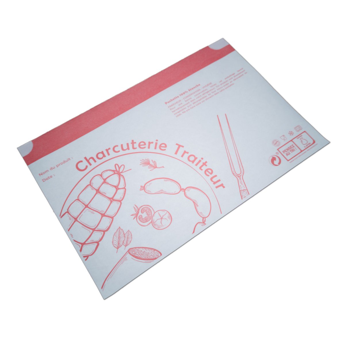 1000 pochettes alimentaires adhésives personnalisables - impression charcuterie - 16×25 cm - papier 44g/m²_1