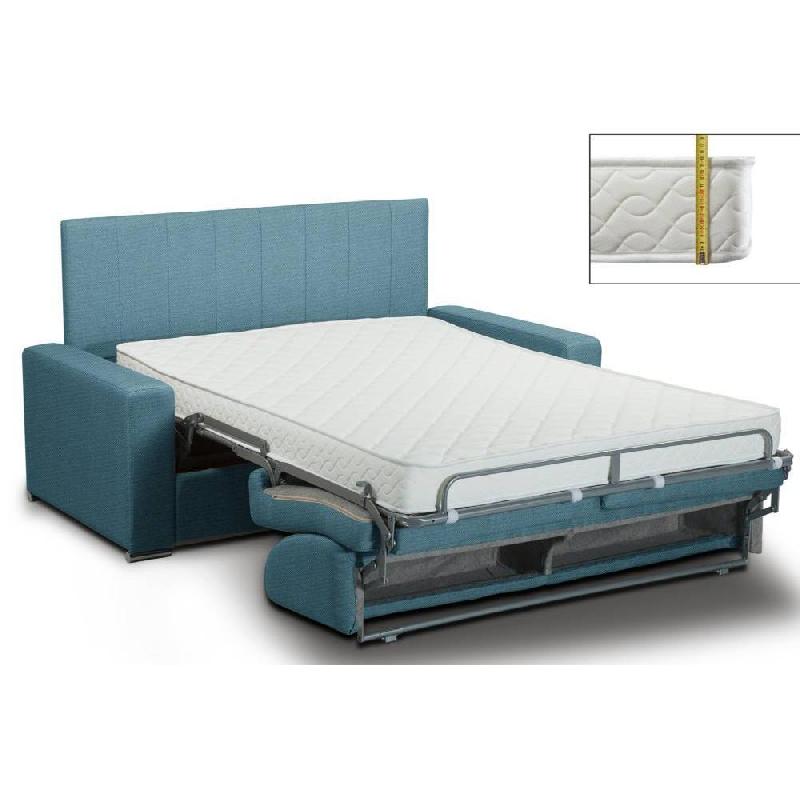 Canapé lit OPERA Express - Lattes 120 cm - Matelas 16 cm - Tête de lit intégrée - Tweed bleu turquoise_1