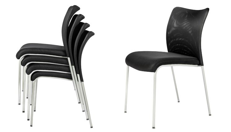 Sièges visiteur empilables Iris - structure tubulaire en acier laqué - assise tissu sur mousse HR 45kg/m3 - dossier en maille tendue_1