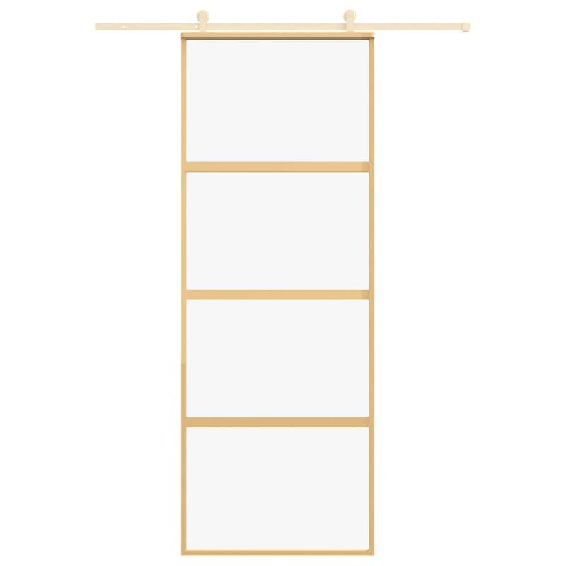 Vidaxl porte coulissante doré 76x205 cm verre esg clair et aluminium 155178_1