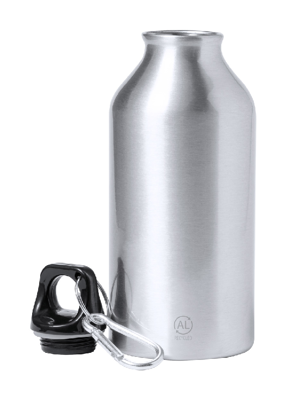 Gourde en aluminium recyclé - 400 ml avec mousqueton - couleur argentée_1
