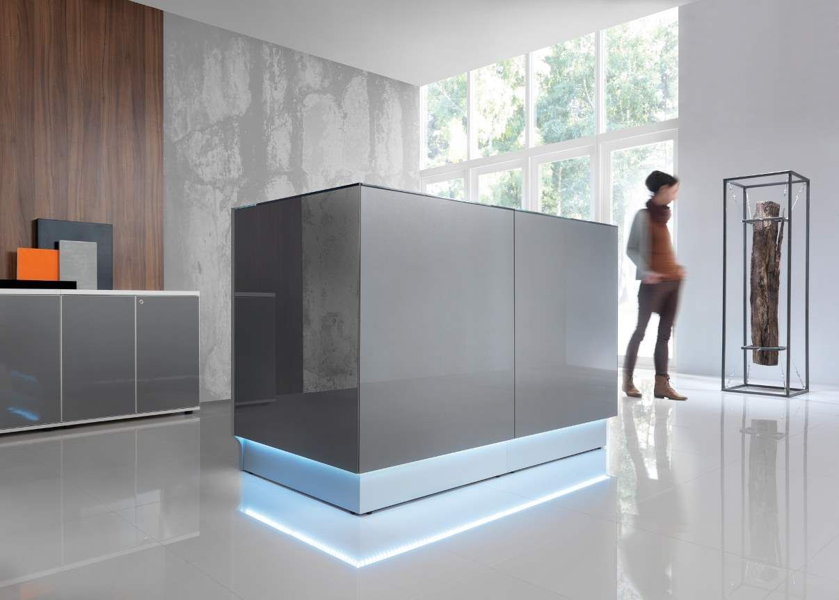 Banque d'accueil ligna en verre laque, design_1