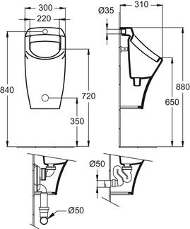 Urinoir à action siphonique - porcelaine vitrifiée courbe - secteur bureaux, éducation, hôtellerie, loisirs, santé - Ideal Standard P268201_1