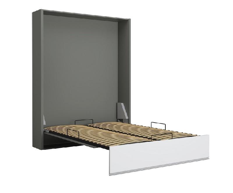 Armoire lit escamotable Aladyno gris mat - bandeau blanc mat - couchage 160*200 cm - ultra plate 30 cm d'épaisseur_1