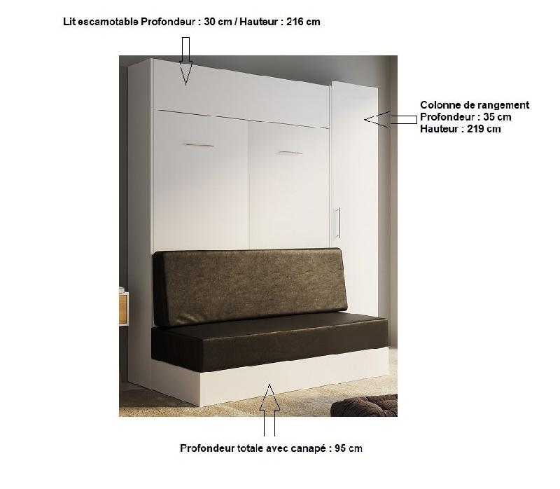 Composition lit escamotable Dynamo Sofa - Canapé noir 140x200 cm avec rangement - Blanc - L : 205 cm_1