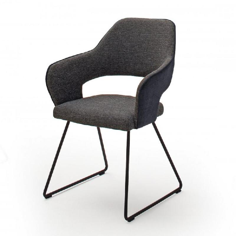 Lot de 2 chaises design NABAS - tissu anthracite bimatière - pieds traîneau en acier laqué anthracite_1
