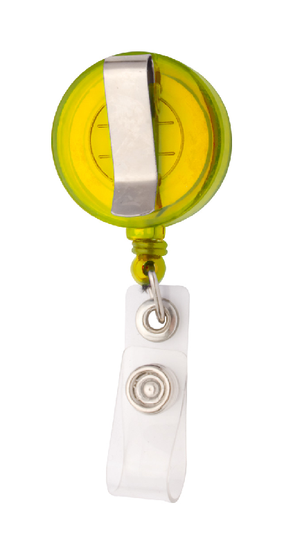 Porte-badges en plastique - bouton pression, cordelette télescopique et clip en métal - couleur jaune_1