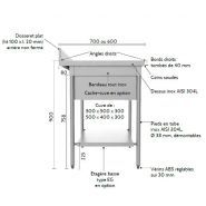 Plonge inox sans cache cuve - Sofinor - bords droits - largeur 600 ou 700 mm - étagères basses et bonde incluse_1