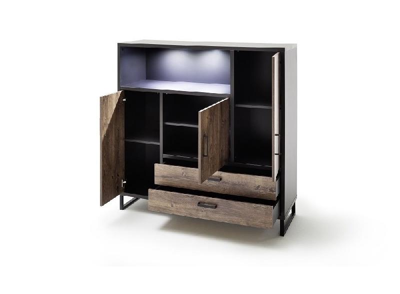 Buffet haut HALTON - 2 tiroirs, 3 portes, 1 niche avec LED - décor chêne gris cosmos_1