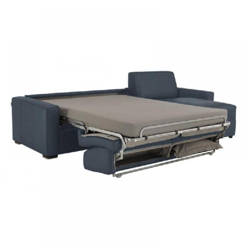 Canapé d'angle convertible Dreamer - ouverture express - sommier à lattes 140x197 cm - tweed bleu - matelas 16 cm_1