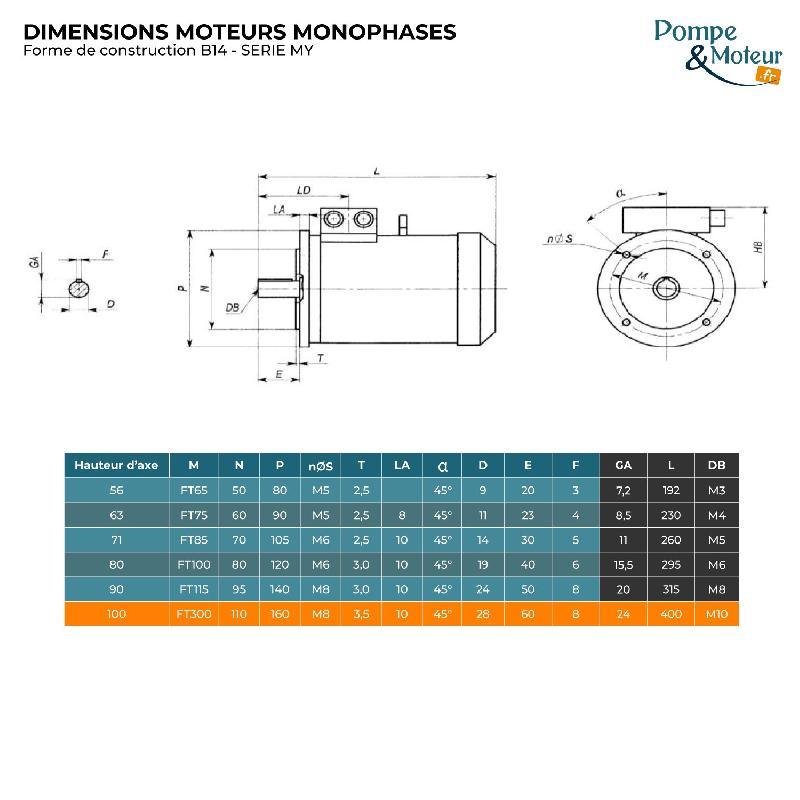 Moteur électrique monophasé 220V 3kW - 3000 tr/min - CEMER MY100L2B34 - Bride B34 - Condensateur permanent_1