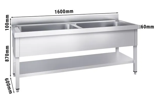 Plonge batterie 160x60cm -  2 cuves_1