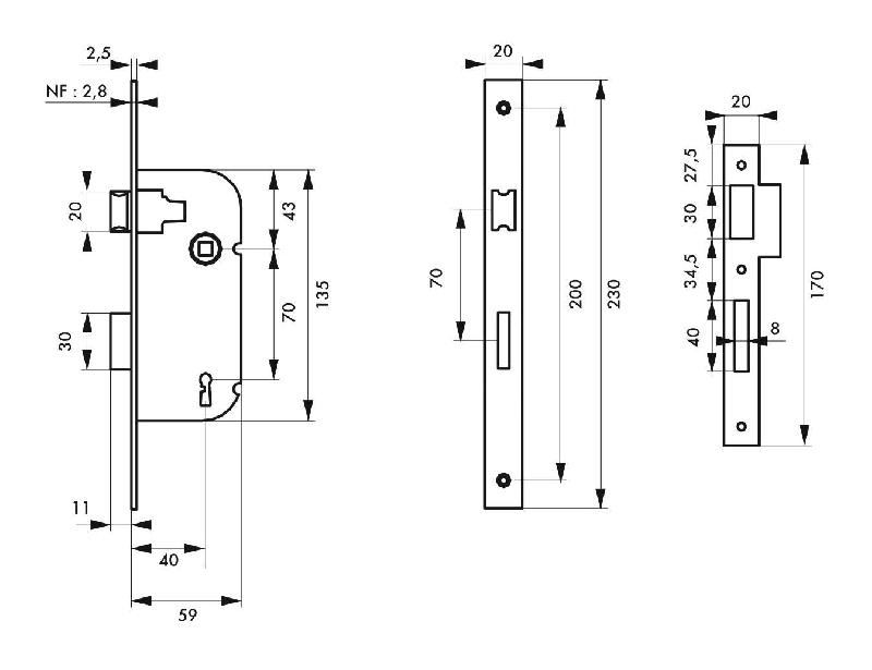 Serrure encastrable pour porte d'intérieur - Pêne dormant - Réversible - THIRARD - Réf : 00051192_1