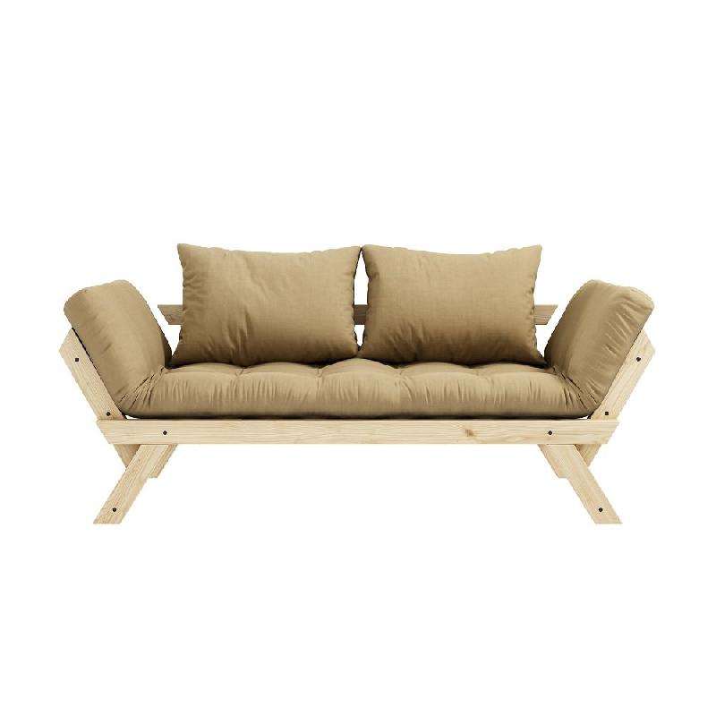Banquette méridienne futon BEBOP - Pin naturel - Coloris beige blé - Couchage 75x200 cm - Convertible lit d'appoint_1