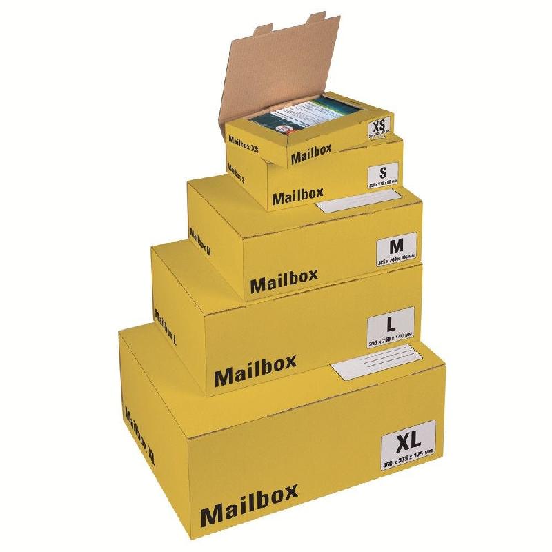 Boîte colis poste fermeture languettes 395x250x140mm jaune_1