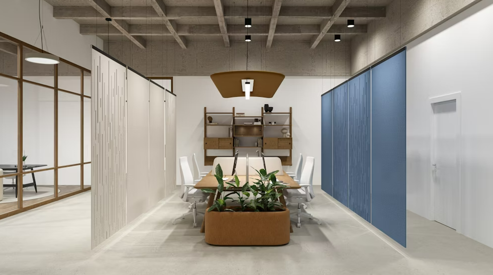 Cloison acoustique suspendue pour bureaux modernes_1