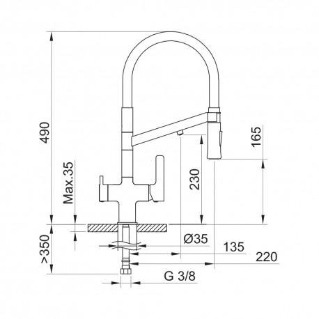 Robinet 3 voies CHEF chromé - Mitigeur avec douchette flexible, semi professionnel_1