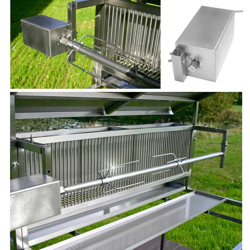 Tournebroche bois l1400 avec toit, grand et robuste, capacité jusqu'à 60 kg de viande - réf. Touma10_1