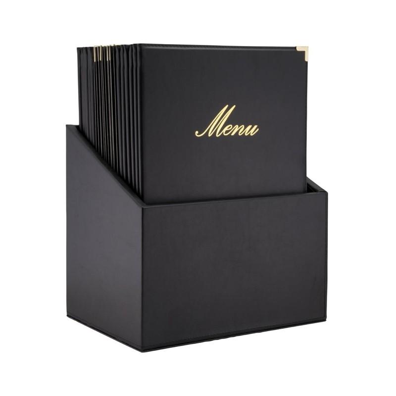 Boîte avec 20 protège-menus simili cuir A4x4 Classic noirs | Securit - CU929_1