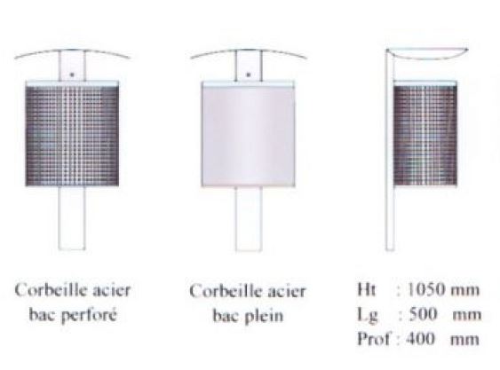 Corbeille de propreté ovale en acier anti-feu - Plein ou perforé - Milieu urbain - Capacité 50 L - LUCY_1