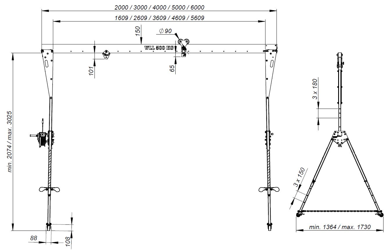 Portique aluminium léger - Référence AG_KSB - Portée 2 à 6 m - CMU 300 à 500 kg - Hauteur sous poutre 2 à 3 m_2