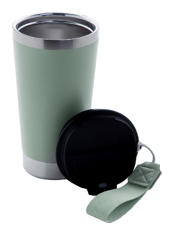 Mug thermos isotherme - double paroi en acier inoxydable recyclé - 430 ml avec sangle et couvercle_1