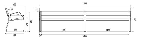 Banc public Modo 08 - 300 cm - Bois exotique - Pieds en fonte ductile - Visserie inox_1