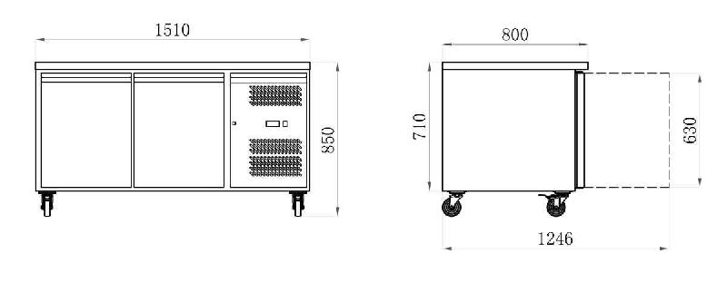 Table réfrigérée 390 litres positive 2 portes + plan granit série star AFI_1
