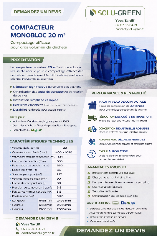 Compacteur monobloc 20 m³ - Compactage efficace pour gros volumes de déchets_1