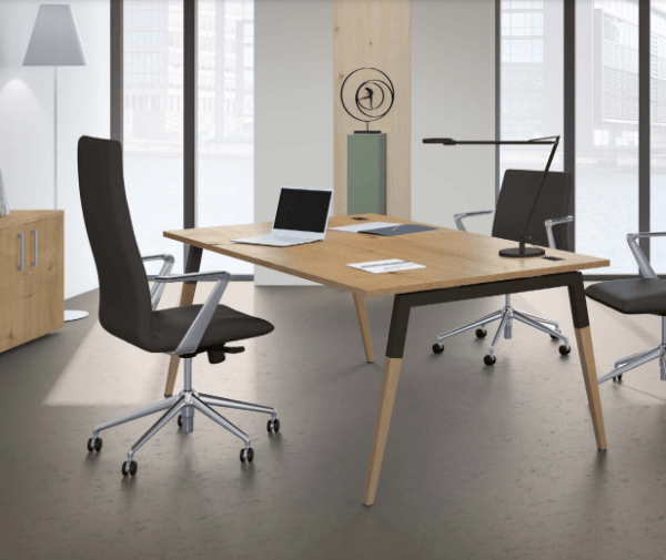 Bureau open space scandinave mi-bois mi-acier - pieds inclinés en bois - Gamme Aska Columbia - esthétique et ergonomique_1