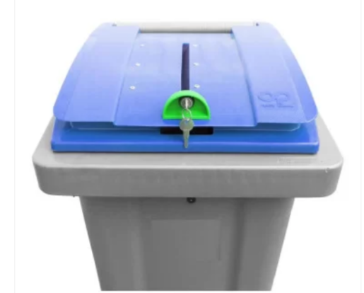 Conteneur 120 L Tri Sélectif Papier Confidentiel - PEHD injecté - Norme EN 840 - Serrure clé plate - 2 roues 200 mm - Coloris Anthracite/Bleu_1