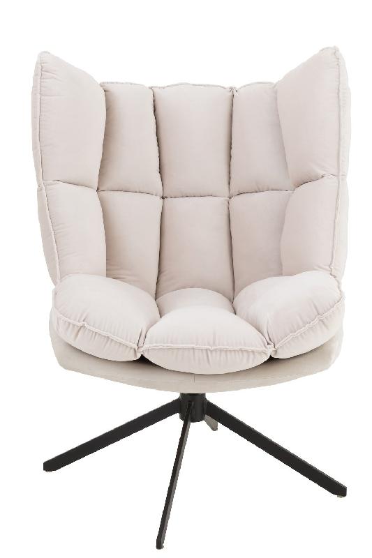 Fauteuil relax pivotant Pietra - tissu écru - design contemporain avec piètement étoile en métal noir_1