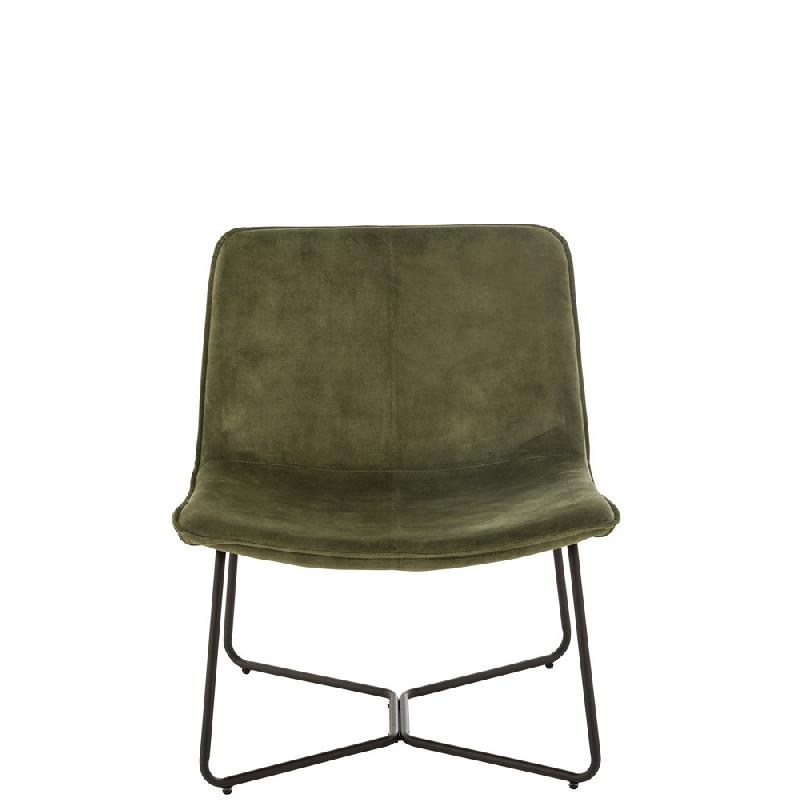 Chaise lounge RATRI - velours vert olive, pieds métal noir - style industriel_1