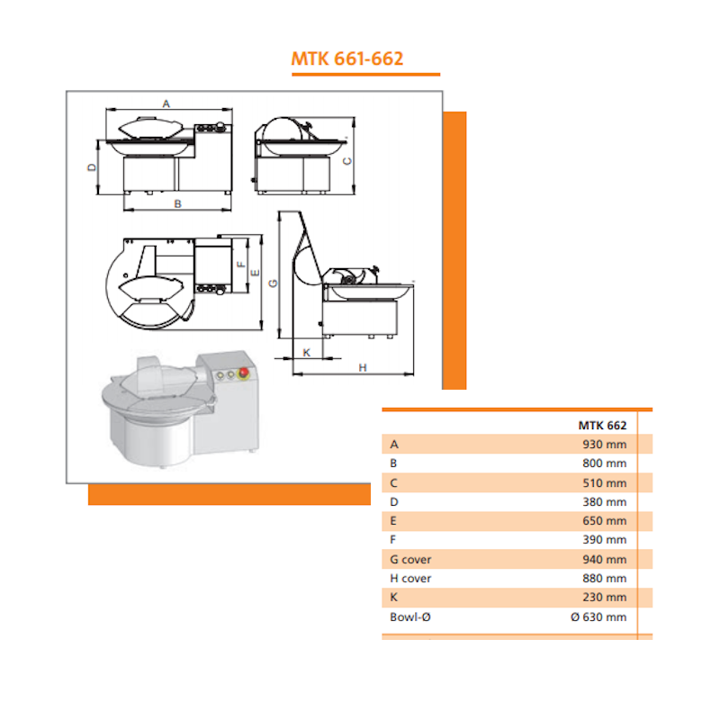 Cutter à viande de table 20 litres - MADO MTK 662 - acier inoxydable avec 4 lames pour préparations crues et cuites_1