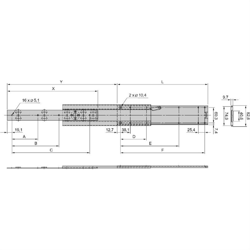 Glissière télescopique universelle SCHROFF, Slim, 2 U, 584L_1