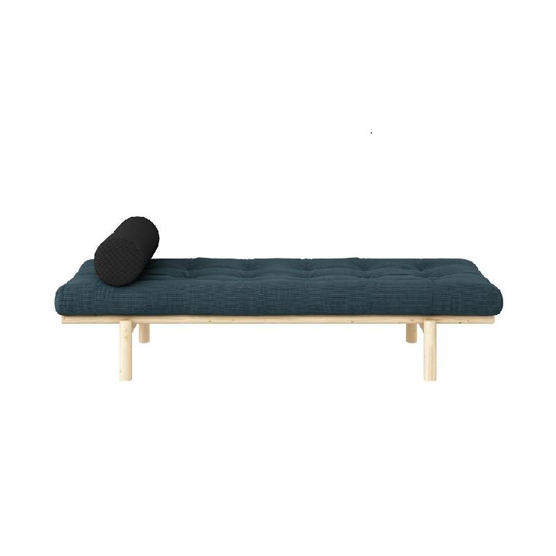 Méridienne Futon Next en pin massif - Coloris bleu pâle - Couchage 75 x 200 cm - Design scandinave avec matelas en velours côtelé_1