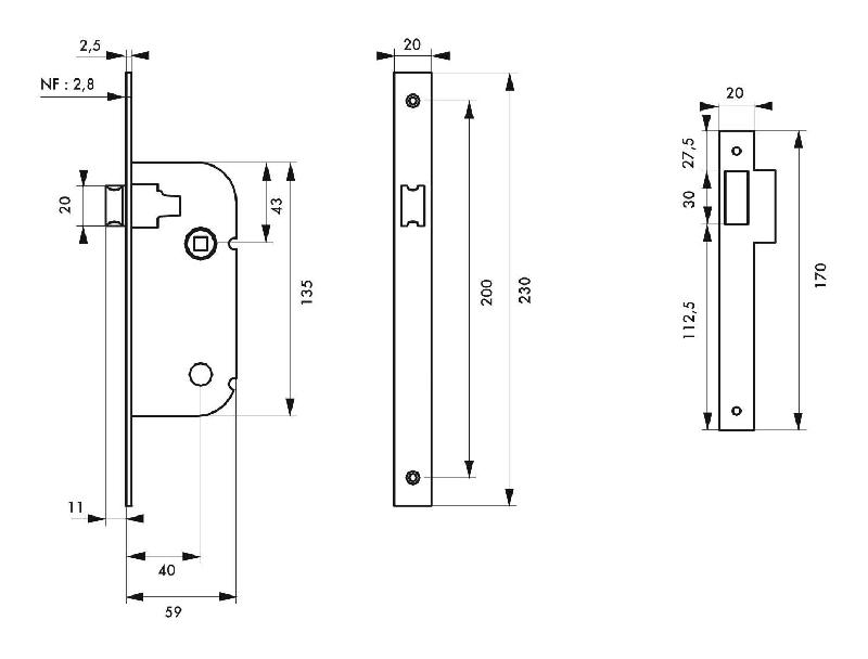 Serrure encastrable pour porte d'intérieur NF V/BR - acier embouti - réversible - certifiée NF niveau 1 - marque THIRARD_1