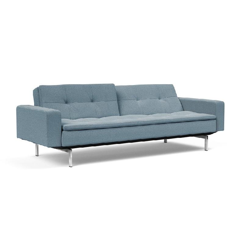 Canapé convertible design Dublexo Chrome avec accoudoirs - Lit 115x210 cm - Pieds chromés - Tissu Soft Indigo_1