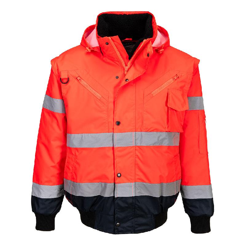 Blouson Bomber  3-en-1 Haute Visibilité Bicolore - Orange/Marine / L_1