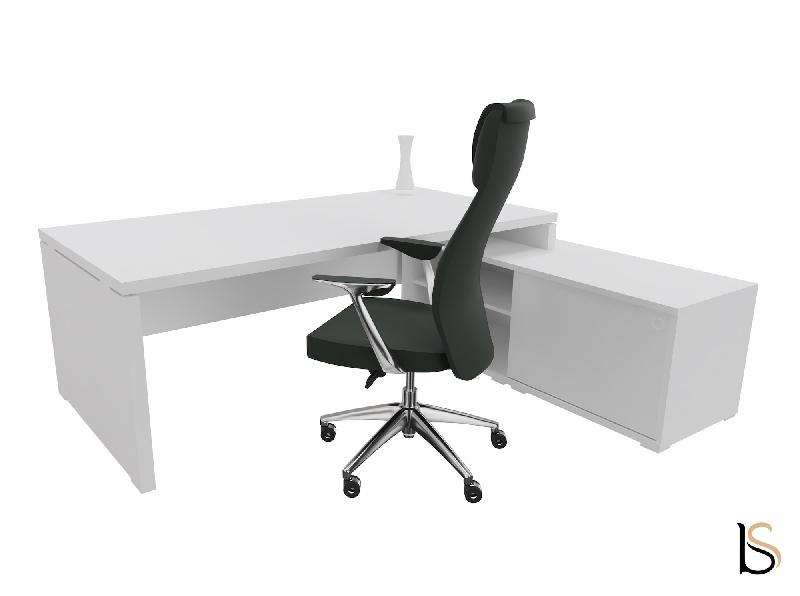 Bureau monochrome TAK avec rangement intégré - Mobel Linea - 225, Blanc, Droite_2