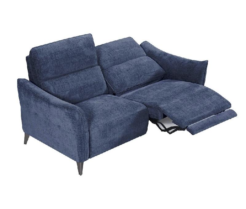 Canapé 2 places RELAX électrique ATTITUDE - Têtière réglable à 10 crans - Tissu chenillé bleu nuit_1