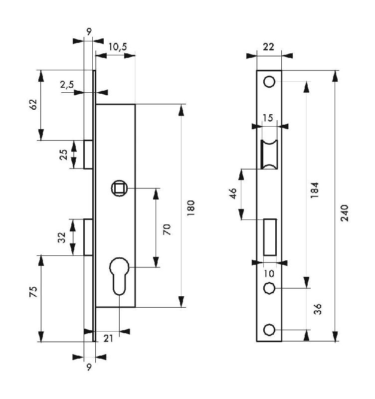Serrure encastrable pour porte d'entrée - panneton réduit - axe 10,5L 21 mm - entraxe 70 mm - réversible - THIRARD_1